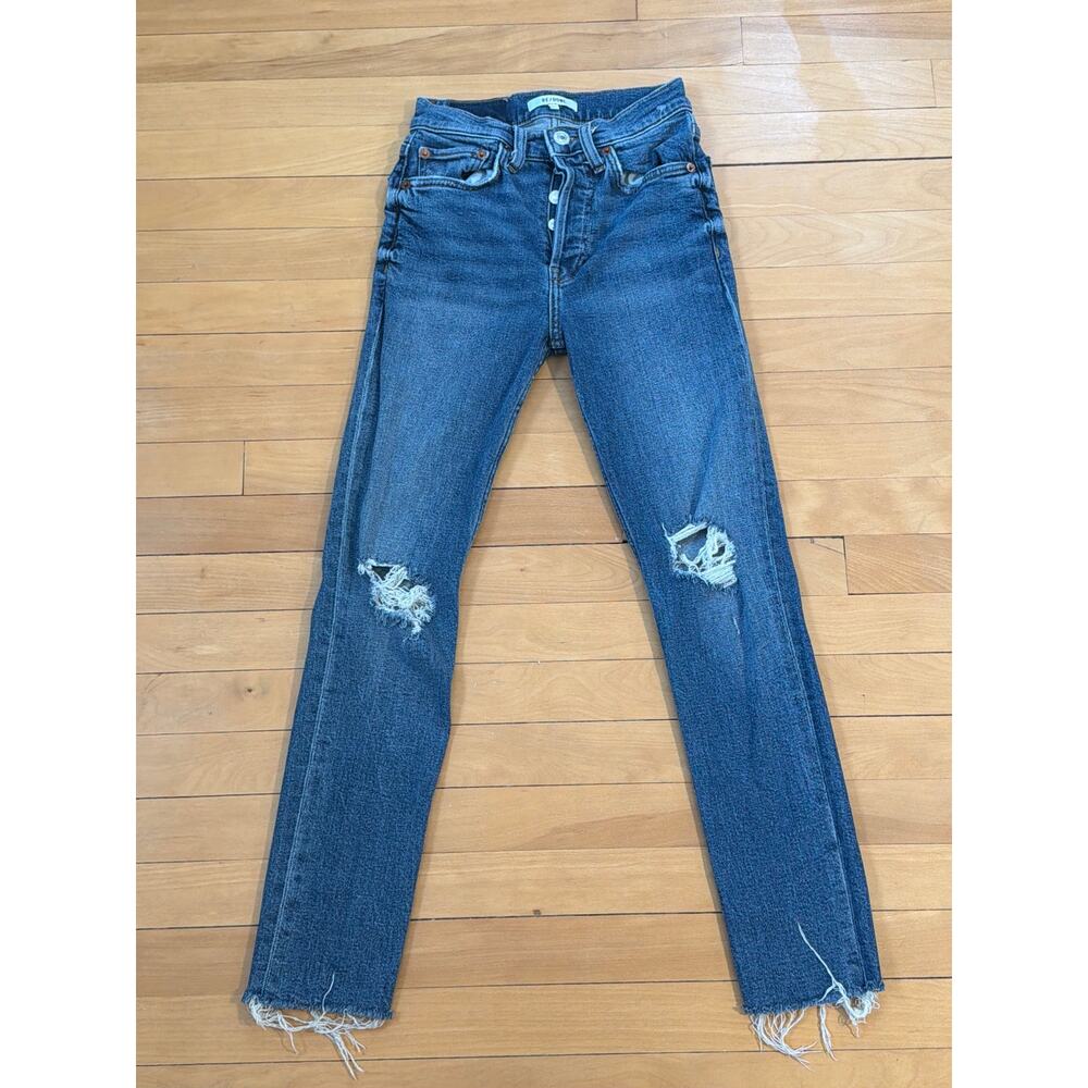 Re/Done Size 24 Ripped Distressed Hem High Rise Jeans